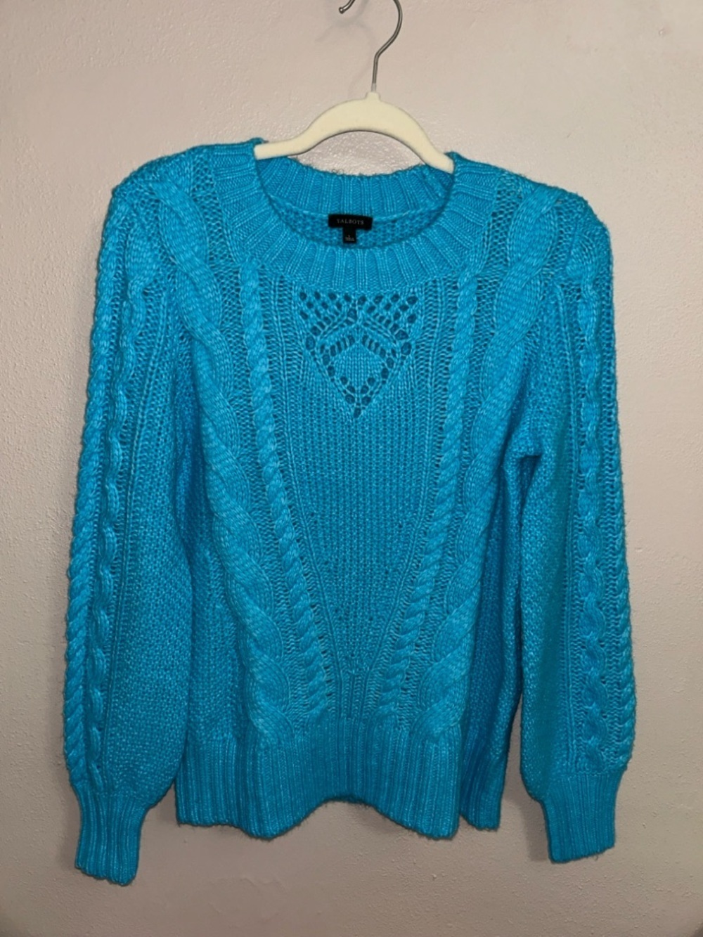 Talbots Bright Turquoise Cable Knit Crewneck Sweater